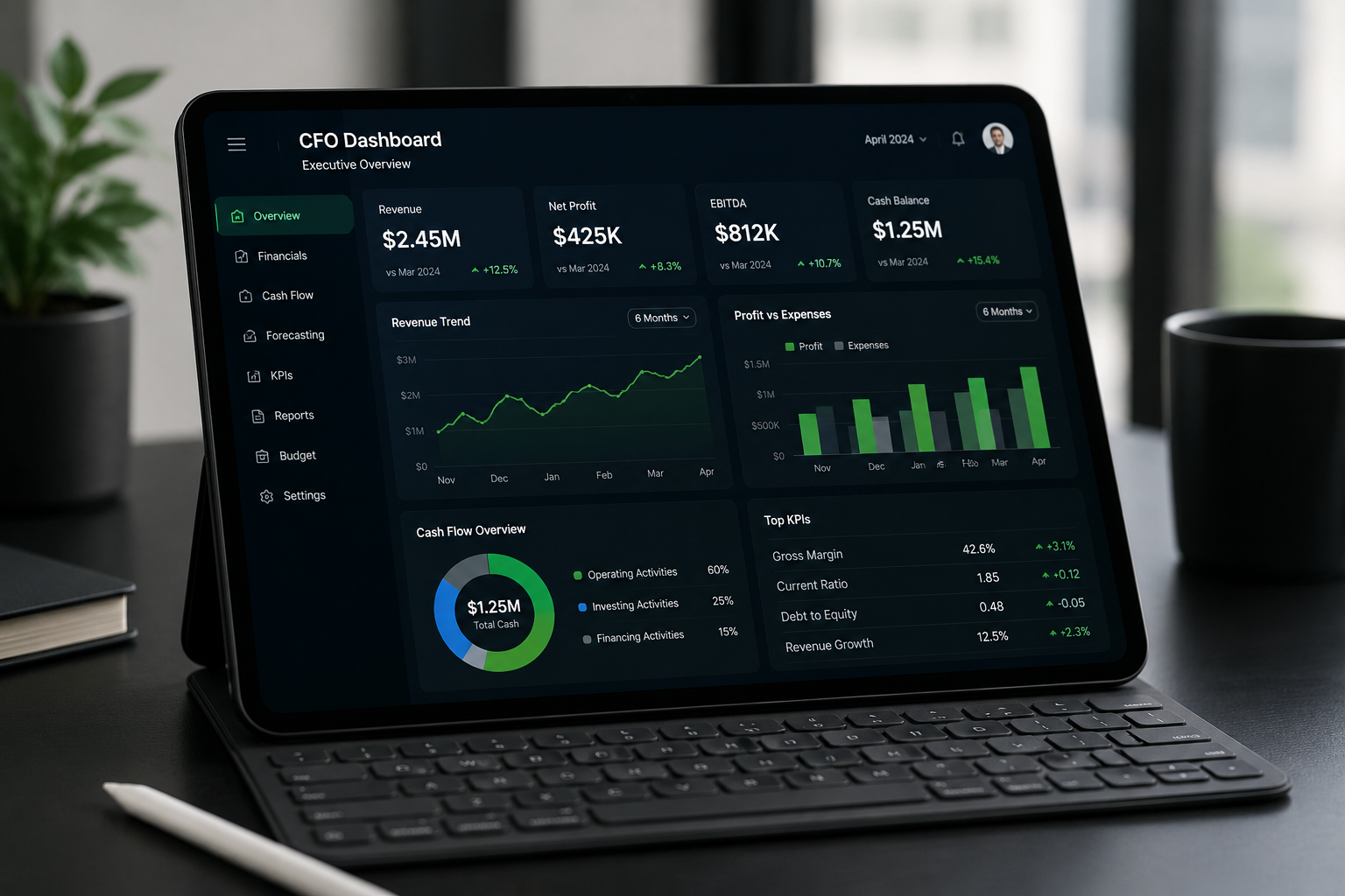 Financial Dashboard on Tablet
